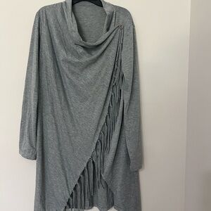 Gray Fringe Drape Cardigan